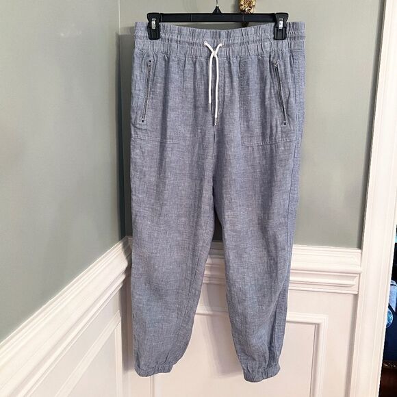 NWOT Women's Athleta Cabo Chambray Blue Linen Joggers Pants Size 12 - Picture 1 of 7